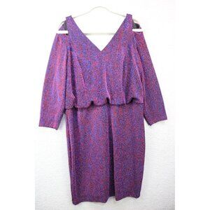 Calvin Klein Blue, Red & Purple Sparkly Cut-Out Lined Dress-Size 14W